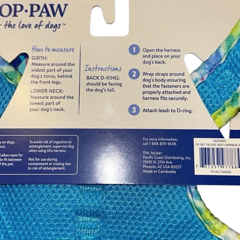 Top Paw Tie-Dye Comfort Fashion Harness/Vest (XXS)
